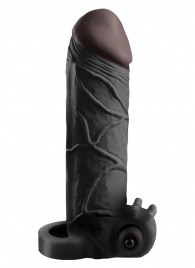 Чёрная вибронасадка с кольцом Vibrating Real Feel 2 Extension - 16 см. - Pipedream - в Рубцовске купить с доставкой