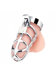 Серебристая металлическая клетка для члена с замком Enslave Cock Cage - BlueLine - купить с доставкой в Рубцовске
