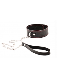 Черный широкий ошейник с красной строчкой и поводком - Crazy Handmade - купить с доставкой в Рубцовске