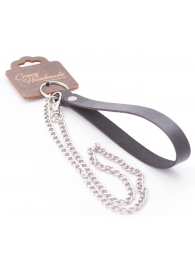 Серебристый металлический поводок с кожаной черной ручкой - 80 см. - Crazy Handmade - купить с доставкой в Рубцовске