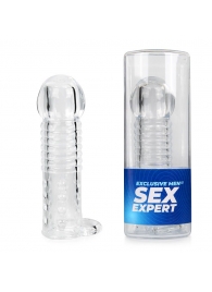 Прозрачная рельефная насадка-реалистик с петлей для мошонки - 13,5 см. - Sex Expert - в Рубцовске купить с доставкой