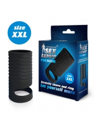 Черная открытая насадка на пенис с кольцом для мошонки XXL-size - 9,4 см. - Sex Expert - в Рубцовске купить с доставкой