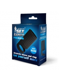 Черная открытая насадка на пенис с кольцом для мошонки XXXL-size - 9,9 см. - Sex Expert - в Рубцовске купить с доставкой