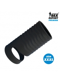 Черная открытая насадка на пенис с кольцом для мошонки XXXL-size - 9,9 см. - Sex Expert - в Рубцовске купить с доставкой
