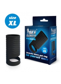 Черная открытая насадка на пенис с кольцом для мошонки XL-size - 8,9 см. - Sex Expert - в Рубцовске купить с доставкой