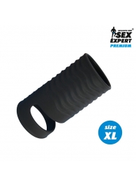 Черная открытая насадка на пенис с кольцом для мошонки XL-size - 8,9 см. - Sex Expert - в Рубцовске купить с доставкой