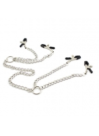 Серебристые зажимы для сосков и половых губ на тонкой цепочке - Notabu - купить с доставкой в Рубцовске