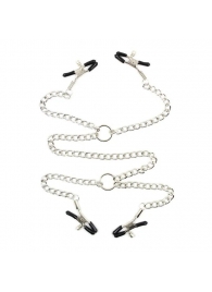 Серебристые зажимы для сосков и половых губ на тонкой цепочке - Notabu - купить с доставкой в Рубцовске