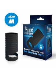 Черная открытая насадка на пенис с кольцом для мошонки size M - 7,9 см. - Sex Expert - в Рубцовске купить с доставкой