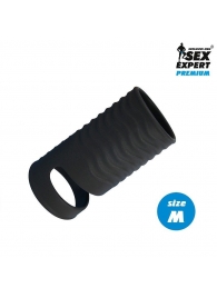 Черная открытая насадка на пенис с кольцом для мошонки size M - 7,9 см. - Sex Expert - в Рубцовске купить с доставкой