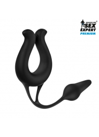 Черная вибронасадка Sex Expert с анальной втулкой - Sex Expert - в Рубцовске купить с доставкой