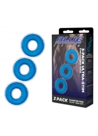 Комплект из трех голубых колец для эрекции 3-Pack Ultra-Stim Stretch Cock Rings - BlueLine - в Рубцовске купить с доставкой