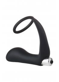 Черное эрекционное кольцо с вибропробкой Vibrating Anal Plug With Cockring - Dream Toys - в Рубцовске купить с доставкой