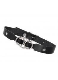 Черный кожаный ошейник со связанными кольцами - Pecado - купить с доставкой в Рубцовске
