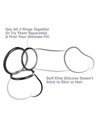 Набор из трех черных эрекционных колец Silicone 3-Ring Stamina Set - Pipedream - в Рубцовске купить с доставкой