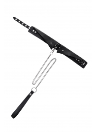 Черный кожаный ошейник-воротник с поводком - Pecado - купить с доставкой в Рубцовске