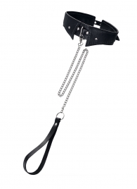 Черный кожаный ошейник-воротник с поводком - Pecado - купить с доставкой в Рубцовске