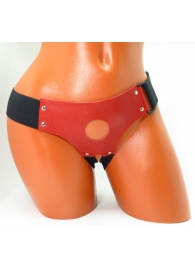 Красные кожаные трусики для страпона - БДСМ Арсенал - купить с доставкой в Рубцовске