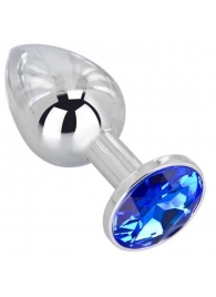 Анальное украшение BUTT PLUG  Small с синим кристаллом - 7 см. - Anal Jewelry Plug - купить с доставкой в Рубцовске