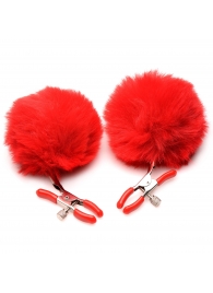 Красные зажимы на соски с помпонами Pom Pom - XR Brands - купить с доставкой в Рубцовске