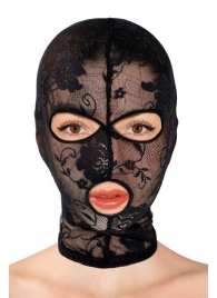 Черная кружевная маска на голову с отверстиями для глаз и рта - Fetish Tentation - купить с доставкой в Рубцовске