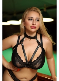 Черная кожаная сбруя с ошейником plus size из нежной кожи - БДСМ Арсенал - купить с доставкой в Рубцовске