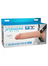 Телесный полый страпон на черных ремнях Hollow Silicone Strap-on - 17,8 см. - Pipedream - купить с доставкой в Рубцовске