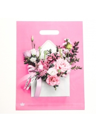 Розовый пакет с цветочным принтом и вырубной ручкой (40х31 см) - Сима-Ленд - купить с доставкой в Рубцовске