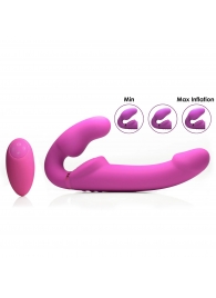 Розовый безремневой страпон с вибрацией и функцией расширения Inflatable Ergo-Fit Strapless Strap-On - XR Brands - купить с доставкой в Рубцовске