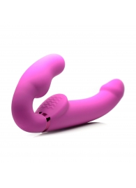 Розовый безремневой страпон с вибрацией и функцией расширения Inflatable Ergo-Fit Strapless Strap-On - XR Brands - купить с доставкой в Рубцовске