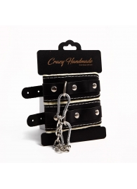 Черные скругленные наручники с мягкой бежевой подкладкой - Crazy Handmade - купить с доставкой в Рубцовске