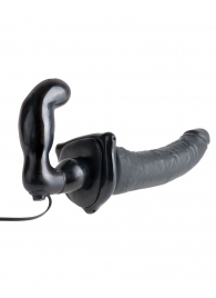 Черный страпон с вагинальной пробкой Deluxe Vibrating Penetrix Strap-On - 19 см. - Pipedream - купить с доставкой в Рубцовске