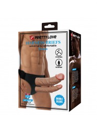 Темно-бежевый фаллопротез для двойного проникновения - 17,5 см. - Baile - купить с доставкой в Рубцовске