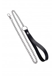 Поводок с ручкой из черной натуральной кожи и карабином для ошейника - Pecado - купить с доставкой в Рубцовске