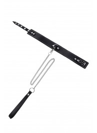 Кожаный двухслойный ошейник с белой строчкой и поводком - Pecado - купить с доставкой в Рубцовске