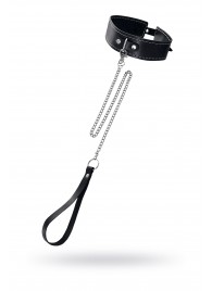 Кожаный двухслойный ошейник с белой строчкой и поводком - Pecado - купить с доставкой в Рубцовске