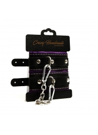 Черно-фиолетовые скругленные наручники с мягкой подкладкой - Crazy Handmade - купить с доставкой в Рубцовске