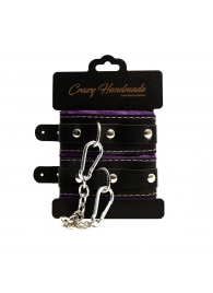 Черно-фиолетовые скругленные наручники с мягкой подкладкой - Crazy Handmade - купить с доставкой в Рубцовске