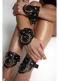 Черные кожаные оковы с резными узорами и клепками - Crazy Handmade - купить с доставкой в Рубцовске