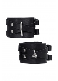 Черные кожаные оковы с двумя перекрёстными ремешками - Pecado - купить с доставкой в Рубцовске