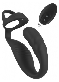 Черное эрекционное кольцо со стимуляцией промежности и анальной пробкой Cock Ring with RC Prostate Plug - Orion - в Рубцовске купить с доставкой