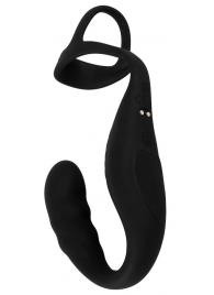 Черное эрекционное кольцо со стимуляцией промежности и анальной пробкой Cock Ring with RC Prostate Plug - Orion - в Рубцовске купить с доставкой