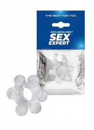 Прозрачное эрекционное кольцо с 6 стимулирующими шариками - Sex Expert - в Рубцовске купить с доставкой