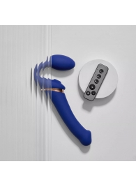 Синий безремневой страпон Multi Orgasm Bendable Strap-On size L с клиторальной стимуляцией - Strap-on-me - купить с доставкой в Рубцовске