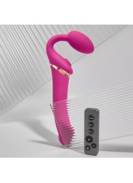 Ярко-розовый безремневой страпон Multi Orgasm Bendable Strap-On size XL с клиторальной стимуляцией - Strap-on-me - купить с доставкой в Рубцовске