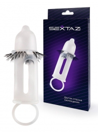 Эластичная насадка на пенис с подхватом мошонки и стимулирующими «ресничками» - Sextaz - в Рубцовске купить с доставкой