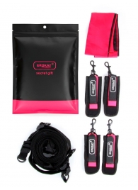 Черно-розовый эротический набор: фиксатор, оковы, наручники, повязка - Erokay - купить с доставкой в Рубцовске