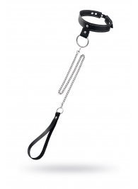 Черный узкий однослойный ошейник с серебристым поводком-цепочкой - Pecado - купить с доставкой в Рубцовске