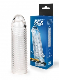 Прозрачная закрытая насадка на пенис с ребрышками - 16 см. - Sex Expert - в Рубцовске купить с доставкой