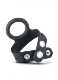Черное эрекционное кольцо с подхватом мошонки на кнопках VS6 - Blush Novelties - в Рубцовске купить с доставкой
